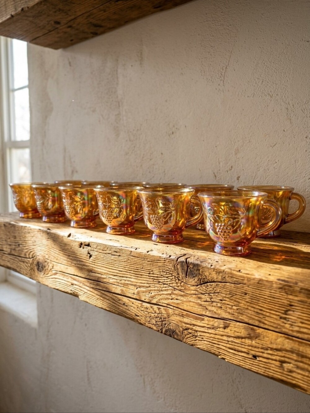 Iridescent Marigold Glass Punch Cups/ Indiana Glass